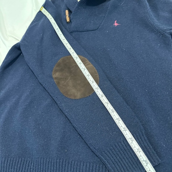 Jack Wills Men’s Wool XL Navy Blue Shawl Collar Pullover Sweater W/ Elbow Patch. - Picture 7 of 11